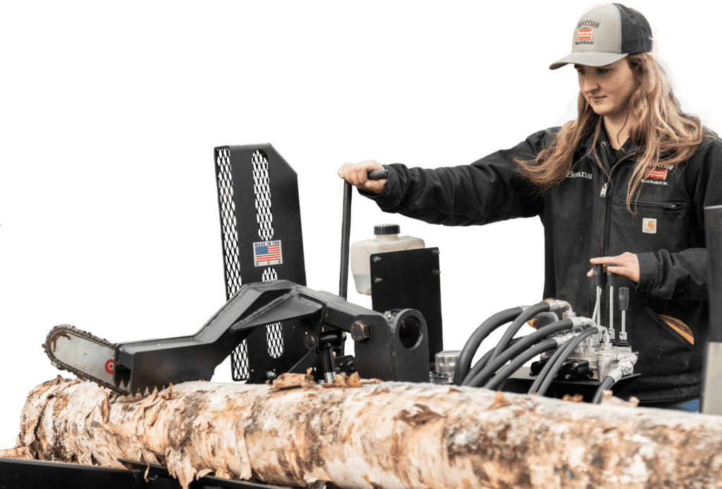 woman operating wood processor