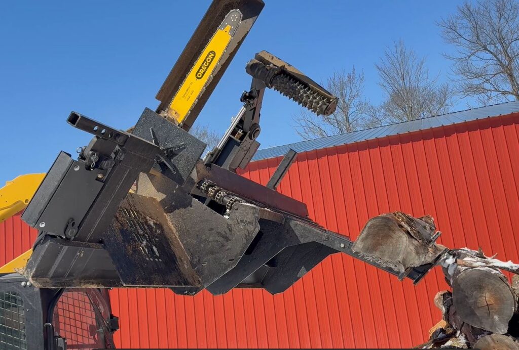 The HWP-165 firewood blocker processing a log.